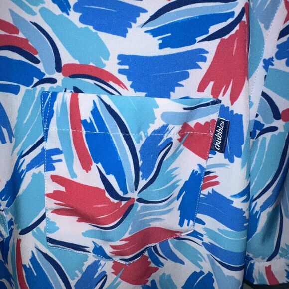 Chubbies Bright Blue Pink Patterned Performance Short Sleeve Polo Shirt L 0628 - Picture 3 of 6